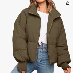 Merokeety Bomber Puffer Winter Jacket Olive Green XL